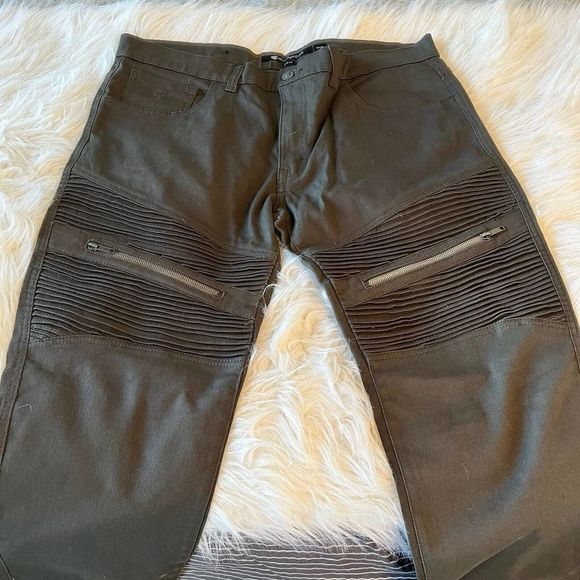 ROCAWEAR Mens Jeans Moto Urban Streetwear Slim Fit Denim Pleats Green‎ 39 x 31 - Picture 5 of 9